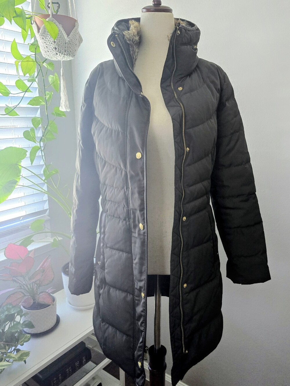 Cole Haan Womens Olive Green Puffer Coat